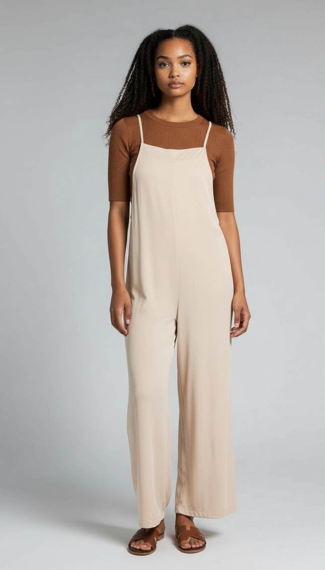 Effortless Elegance Wide Leg Jumpsuit (Beige)