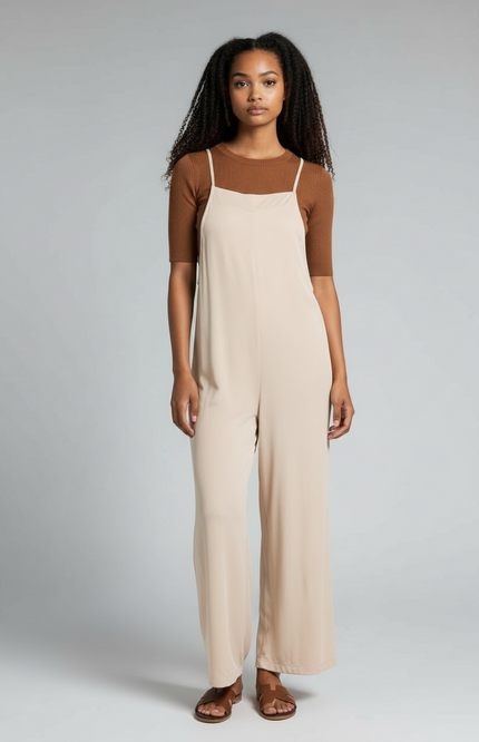 Effortless Elegance Wide Leg Jumpsuit (Beige)