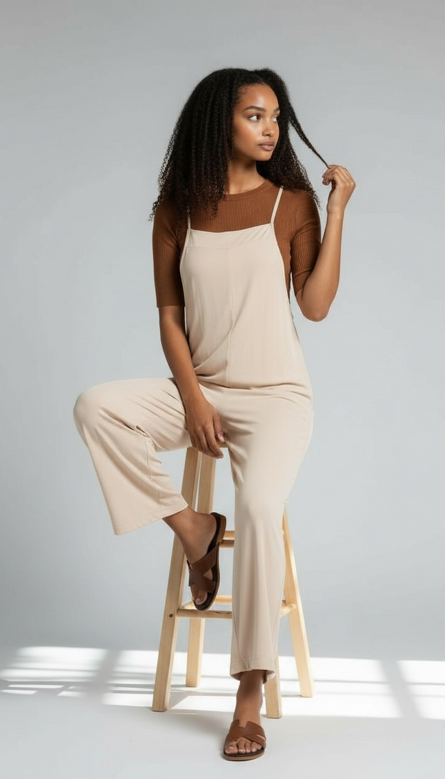 Effortless Elegance Wide Leg Jumpsuit (Beige)