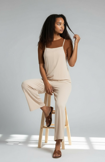 Effortless Elegance Wide Leg Jumpsuit (Beige)
