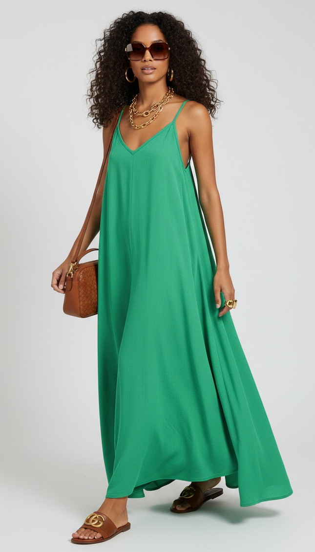 Woven Crinkle Cami Maxi Dress - Kelly Green