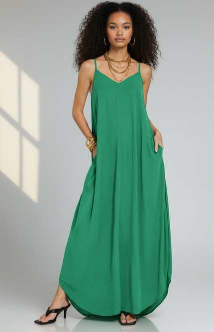 Woven Crinkle Cami Maxi Dress - Kelly Green