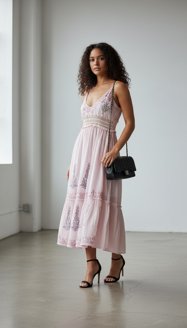 The Pearl Garden Midi Dress — Blush
