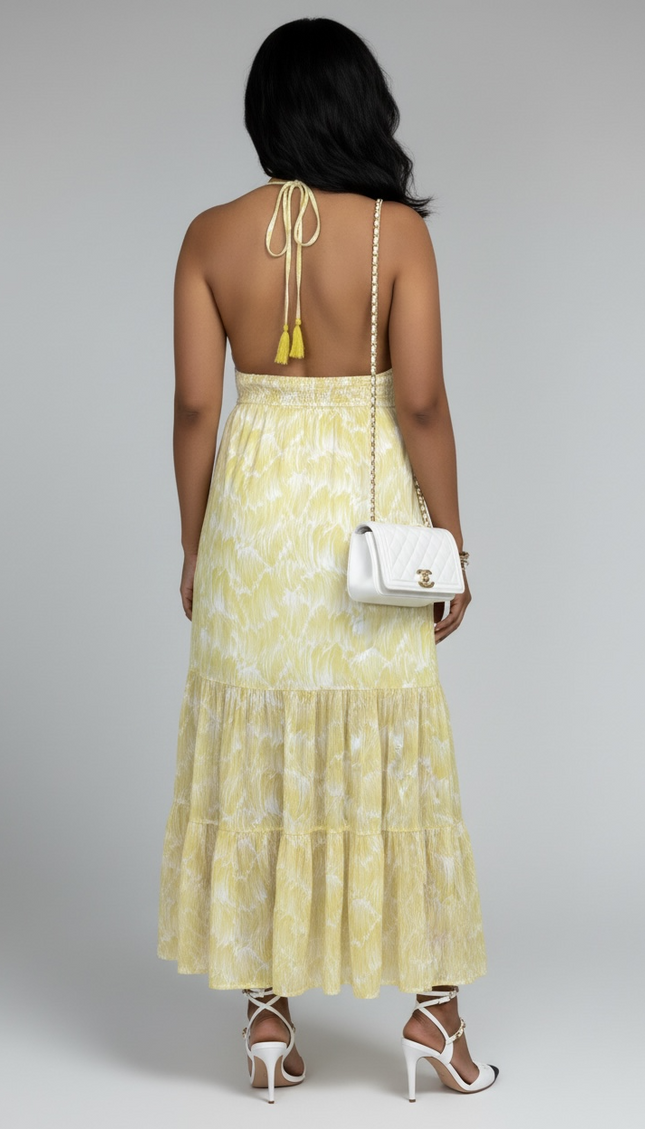 Sunlit Garden Halter Maxi Dress — Butter Yellow