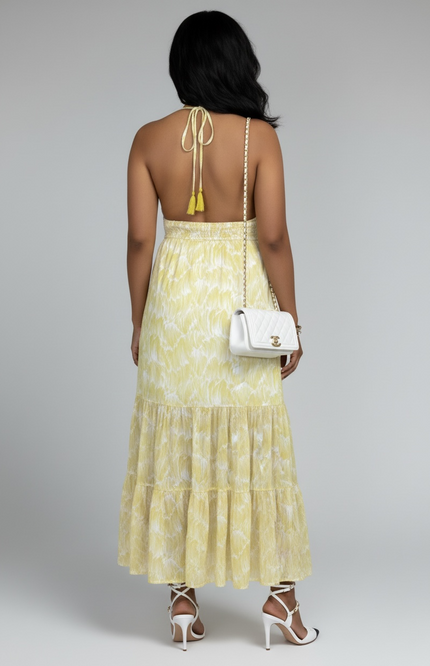 Sunlit Garden Halter Maxi Dress — Butter Yellow