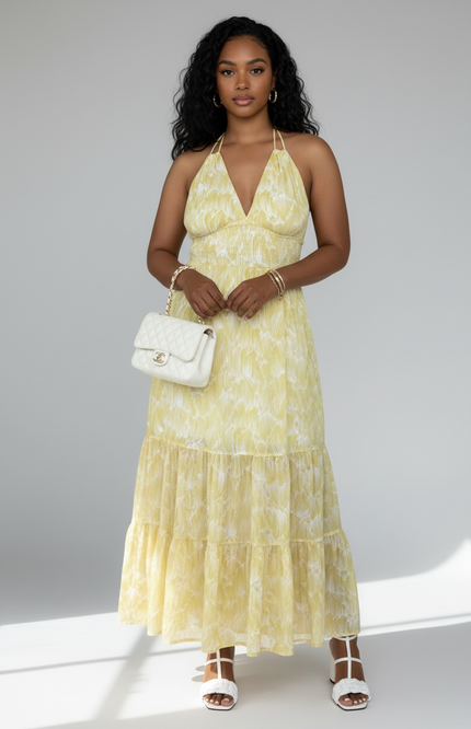 Sunlit Garden Halter Maxi Dress — Butter Yellow