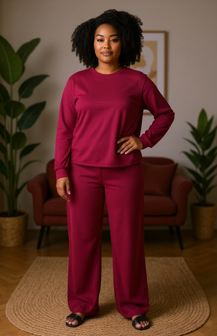 Crewneck Sweatshirt and Pants Set (Cabernet)