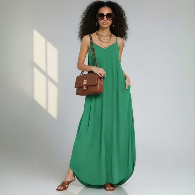 Woven Crinkle Cami Maxi Dress - Kelly Green