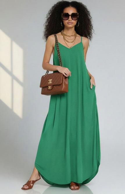 Woven Crinkle Cami Maxi Dress - Kelly Green