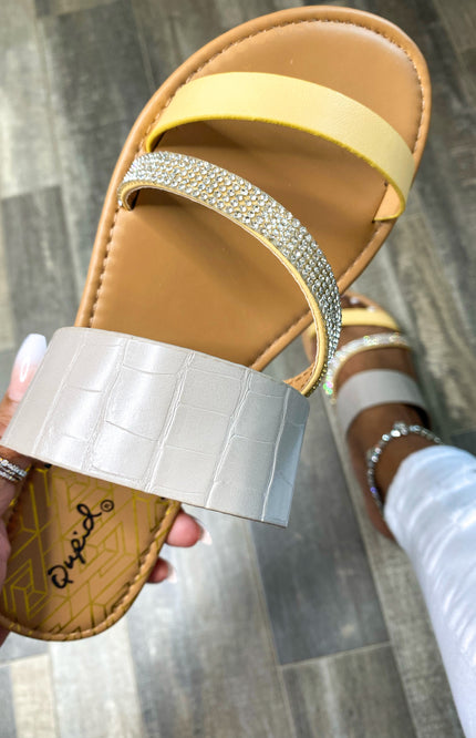 Athena Diamond Strap Slide Sandal - Grey